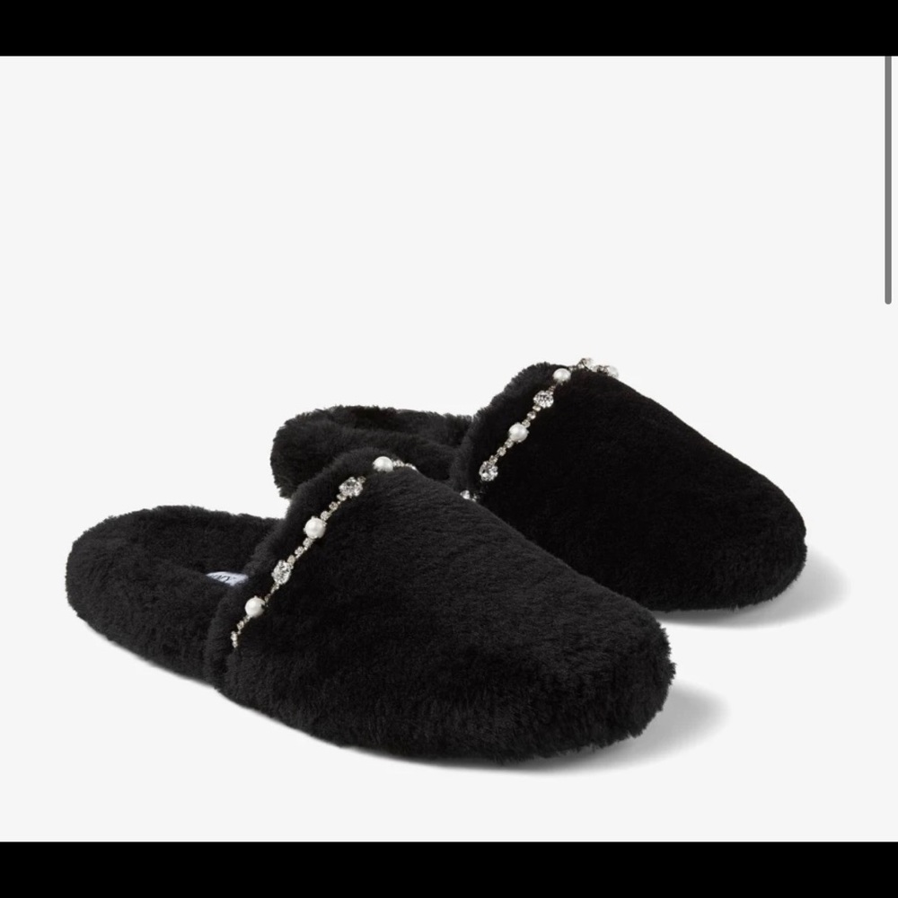 Jimmy Choo Black Shearling Slippers size 8.5